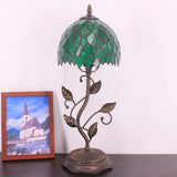 Werfactory® Tiffany Night Light Green Leaves Style Stained Glass Leaf Base Table Lamp