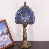 Werfactory® Small Tiffany Lamp Stained Glass Table Lamp Navy Dragonfly Style 14" Tall