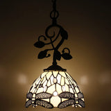 Werfactory® Tiffany Pendant Light 8" Cream Stained Glass Dragonfly Hanging Lamp