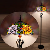 Werfactory® Tiffany Floor Lamp Red Rose Stained Glass Floor Lamp Tiffany Standing Lamp