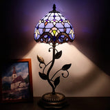 Werfactory® Tiffany Night Light with 8" Stained Glass Baroque Style Shade 19" Tall Farmhouse Luxury Metal Leaf Accent Table Lamp