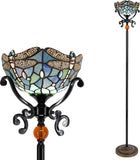 Werfactory® Tiffany Floor Lamp W10H70 Inch Stained Glass Torchiere Light Blue Dragonfly Standing