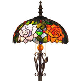 Werfactory® Tiffany Floor Lamp Red Rose Stained Glass Floor Lamp Tiffany Standing Lamp