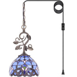 Werfactory®Tiffany Pendant Lighting Purple Stained Glass Baroque Style Hanging Lamp