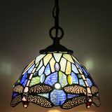 Werfactory® Tiffany Pendant Lighting Navy Blue Stained Glass Dragonfly Hanging Lamp