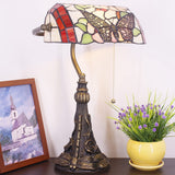 Werfactory® Banker Lamp Tiffany Desk Lamp Butterfly Flower Style Stained Glass Table Lamp, 15" Tall