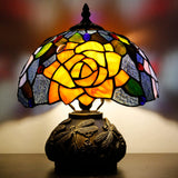 Werfactory® Tiffany Table Lamp Rose Style Stained Glass Lamp with Mushroom Base