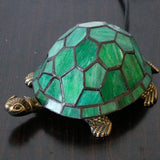 Werfactory® Tortoise Lamp Tiffany Style Turtle Lamp Green Stained Glass Table Lamp Cute Animal Desk Night Light