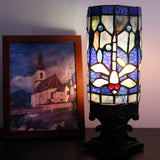 WERFACTORY Small Tiffany Table Lamp Mini Stained Glass Lamp Wide 4 Tall 10 Inch Navy Dragonfly Style Desk Night Light