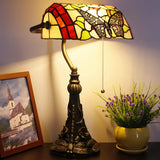 Werfactory® Banker Lamp Tiffany Desk Lamp Butterfly Flower Style Stained Glass Table Lamp, 15" Tall