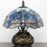 Werfactory® Tiffany Table Lamp Blue Dragonfly Stained Glass Lamp with Mushroom Base