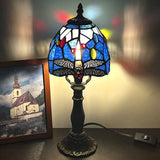 Werfactory® Small Tiffany Lamp Stained Glass Table Lamp Blue Dragonfly Style 14" Tall