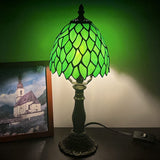 Werfactory® Small Tiffany Lamp Stained Glass Green Leaves Style Table Lamp 14" Tall