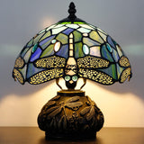 Werfactory® Tiffany Table Lamp Blue Dragonfly Stained Glass Lamp with Mushroom Base