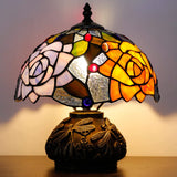 Werfactory® Tiffany Table Lamp Rose Style Stained Glass Lamp with Mushroom Base
