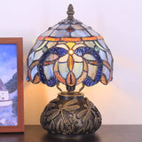 Werfactory® Small Tiffany Table Lamp with 8" Stained Glass Cloudy Style Shade, 11" Tall