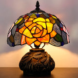 Werfactory® Tiffany Table Lamp Rose Style Stained Glass Lamp with Mushroom Base