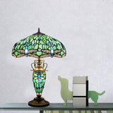 Werfactory® Tiffany Lamp W16H24 Inch Blue Stained Glass Mother Daughter Dragonfly Table Lamp