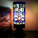 WERFACTORY Small Tiffany Table Lamp Mini Stained Glass Lamp Wide 4 Tall 10 Inch Navy Dragonfly Style Desk Night Light