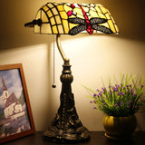 Werfactory® Banker Lamp Tiffany Desk Lamp Amber Dragonfly Style Stained Glass Table Lamp, Adjustable Luxury Memory Piano Lamp 15