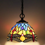Werfactory® Tiffany Pendant Lighting Yellow Blue Stained Glass Dragonfly Hanging Lamp