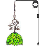 Werfactory® Tiffany Pendant Lighting with 8" Green Stained Glass Leaf Style Hanging Lamp