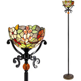 Tiffany Floor Lamp Stained Glass Torchiere Light Grape Rose Standing Pole Corner Uplight Antique Style