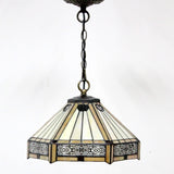 Tiffany Hanging Lamp Fixture Werfactory® Yellow Hexagon Stained Glass 12 Inch Mission Pendant Light