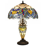 Tiffany Lamp Werfactory® Blue Lotus Stained Glass Mother-Daughter Table Light