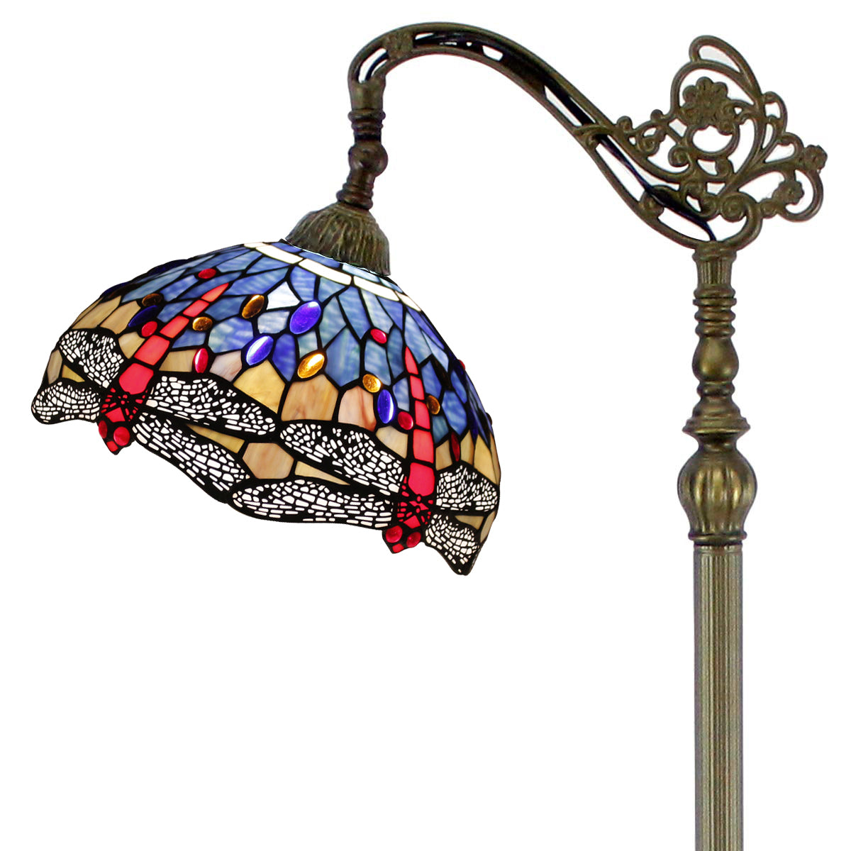 Tiffany Floor Reading Lamp Werfactory Blue Brown Stained Glass Dragonfly Arched Lamp