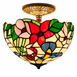 Tiffany Lamp Shade Replacement Werfactory® 12X6 Inch Cream Amber Stained Glass Hummingbird Lampshade Only