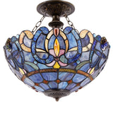Tiffany Ceiling Lamp 16 Inch Werfactory® Blue Purple Cloudy Stained Glass Semi Flush Mount Light Fixture