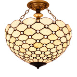 Stained Glass Ceiling Light Fixtures Werfactory® Tiffany Cream Amber Bead 16 Inch Semi Flush Mount Lamp