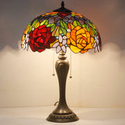 Tiffany Lamp Werfactory® Stained Glass Bedside Lamp Red Rose Desk Reading Light