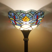 Stained Glass Floor Lamps Werfactory® Tiffany Blue Lotus Flower Torchiere Standing Light
