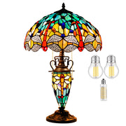 Tiffany Table Lamp Werfactory® Stained Glass Dragonfly Mother-Daughter Desk Light