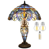 Tiffany Style Lamps Werfactory® Blue Purple Stained Glass Mother-Daughter Vase Lamp