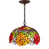 Tiffany Pendant Lamp Werfactory® Red Yellow Rose Stained Glass 16 Inch Hanging Light Fixture