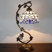Werfactory®Tiffany Table Lamp White Blue Baroque Stained Glass Table Lamps   Wide 8 Inch Hig 21 Inch