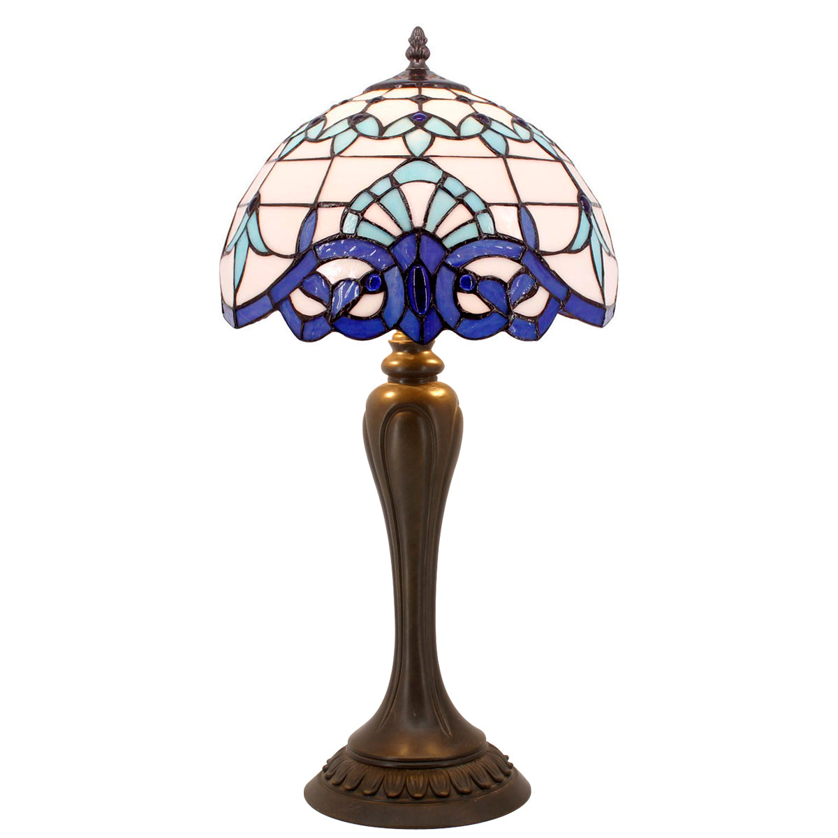 Stained Glass Lamp Werfactory® Tiffany Style White Navy Blue Baroque