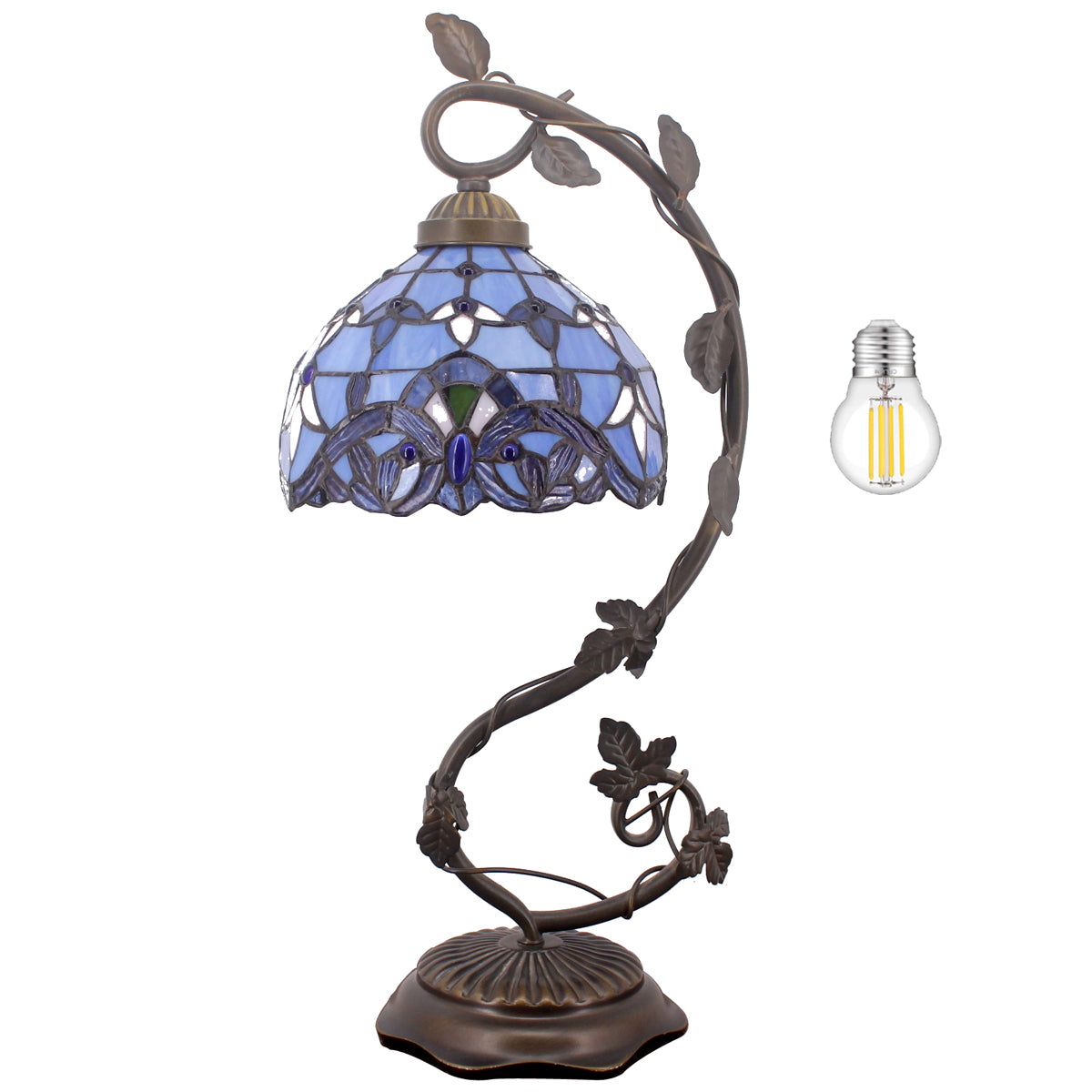 Tiffany desk lamp white blue stained glass baroque style shade table reading light w8h22 inch s003b werfactory lamps living room deals