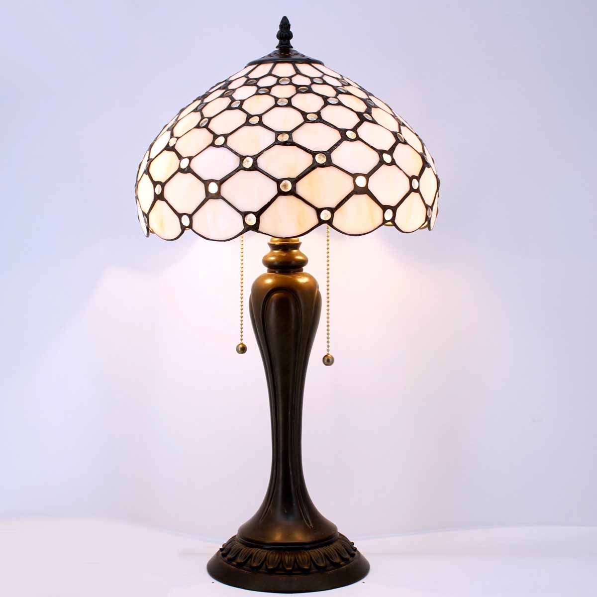 Stained Glass Lamps Werfactory® Tiffany Style Table Light Cream Pearl Bead