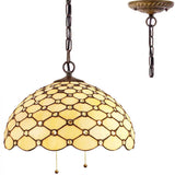 Stained Glass Hanging Lamp Fixture Werfactory® 16 Inch Tiffany Pendant Light Cream Amber Bead