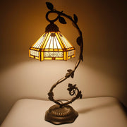 Werfactory®Tiffany Table Lamp Hexagon Yellow Mission Stained Glass Lamps   Wide 8 Inch Hig 21 Inch
