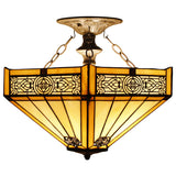 Tiffany Ceiling Lights 16 Inch Werfactory® Yellow Hexagon Stained Glass Mission Semi Flush Mount Fixture Lamp