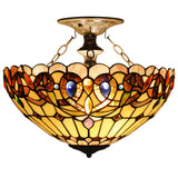 Stained Glass Ceiling Light Covers Werfactory® Tiffany Fixture Serenity Victorian 16 Inch Semi Flush Mount Lamp