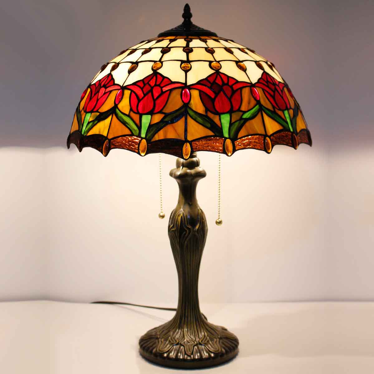 Tiffany Table Lamp Werfactory® Tulip Stained Glass Reading Desk Light
