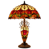 Tiffany Style Lamps Werfactory® Red Stained Glass Tulip Flower Mother-Daughter Vase Table Lamp