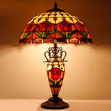 Tiffany Style Lamps Werfactory® Red Stained Glass Tulip Flower Mother-Daughter Vase Table Lamp
