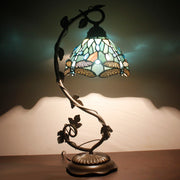 Werfactory®Tiffany Table Lamp Sea Blue Dragonfly Stained Glass Table Lamps   Wide 8 Inch Hig 21 Inch